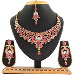 *Золотое и розовое индийское украшение на шею со стразами