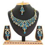 *Золотое и синее индийское украшение на шею со стразами