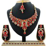 *Бордовое, золотое и красное индийское украшение на шею со стразами