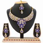 *Золотое и синее индийское украшение на шею со стразами