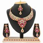 *Золотое и розовое индийское украшение на шею со стразами