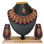 *Золотое и розовое индийское украшение на шею со стразами