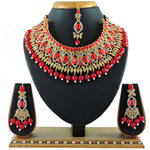 *Бордовое, золотое и красное индийское украшение на шею со стразами