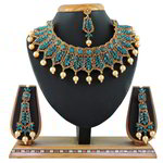 *Золотое и синее индийское украшение на шею со стразами