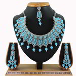 *Золотое и синее индийское украшение на шею со стразами