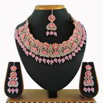 *Золотое и розовое индийское украшение на шею со стразами