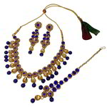 *Золотое и синее индийское украшение на шею со стразами, искусственными камнями