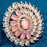 *Золотое и розовое женское индийское кольцо со стразами, искусственными камнями