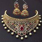 *Разноцветное и золотое индийское украшение на шею со стразами, перламутровыми бусинками