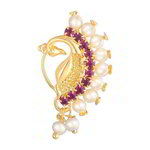 *Молочное и золотое индийское кольцо в нос с перламутровыми бусинками