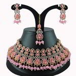 *Золотое и розовое индийское украшение на шею со стразами, перламутровыми бусинками