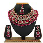 *Золотое и розовое индийское украшение на шею со стразами, перламутровыми бусинками