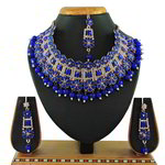 *Золотое и синее индийское украшение на шею со стразами