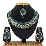 *Золотое и синее индийское украшение на шею со стразами