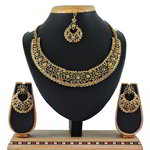 *Зелёное и золотое индийское украшение на шею со стразами