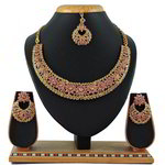 *Золотое и розовое индийское украшение на шею со стразами