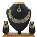 *Золотое и синее индийское украшение на шею со стразами