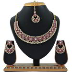 *Золотое и розовое индийское украшение на шею со стразами