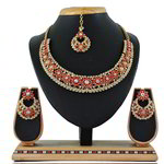 *Бордовое, золотое и красное индийское украшение на шею со стразами