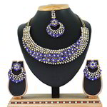 *Золотое и синее индийское украшение на шею со стразами