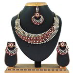 *Бордовое, золотое и красное индийское украшение на шею со стразами