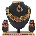 *Бордовое, золотое и красное индийское украшение на шею со стразами