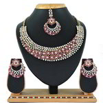 *Золотое и розовое индийское украшение на шею со стразами