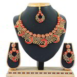 *Бордовое, золотое и красное индийское украшение на шею со стразами