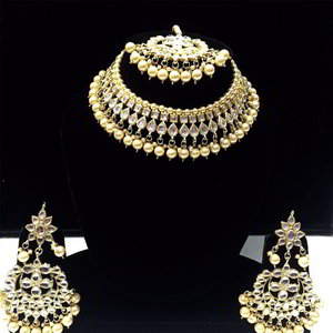 Молочное и золотое индийское украшение на шею со стразами, искусственными камнями, бисером