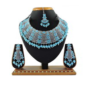 Золотое и синее индийское украшение на шею со стразами, перламутровыми бусинками