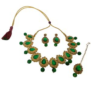 Зелёное и золотое индийское украшение на шею со стразами, искусственными камнями