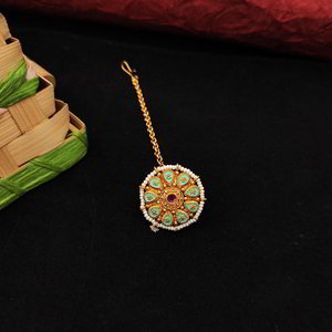 Цвета меди, золотое и синее медное и латунное индийское украшение на голову (манг-тика) со стразами