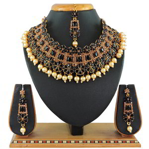 Чёрное, золотое и серое индийское украшение на шею со стразами