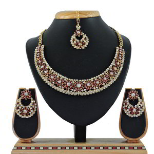 Бордовое, золотое и красное индийское украшение на шею со стразами