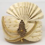 *Молочный шёлковый индийский тюрбан (чалма) с кружевами