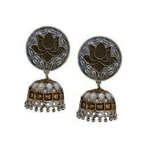 Серебристые и золотые индийские серьги из латуни с бисером