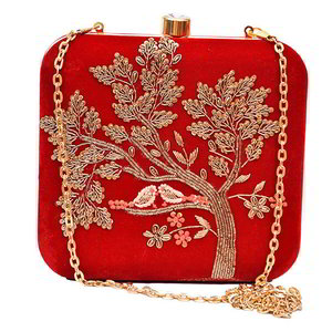 Бордовая и красная бархатная женская сумочка-клатч с бисером
