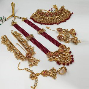 Бордовый, цвета меди, золотой и красный медный набор свадебных индийских украшений со стразами