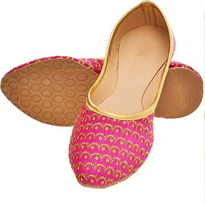 Розовая индийская женская обувь, украшенная скрученной шёлковой нитью с пайетками