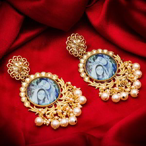 Золотые и синие индийские серьги с искусственными камнями