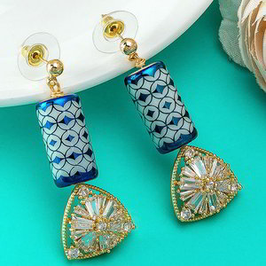 Золотые и синие индийские серьги с кристаллами