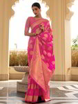 *Пурпурное жаккардовое и шёлковое оригинальное индийское сари, украшенное вышивкой люрексом