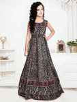 *Серый индийское нарядное платье «в пол» / костюм для девочки из хлопка с шёлком и фатина без рукавов, украшенный печатным рисунком