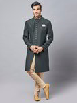 *Тёмно-зелёный текстурированный и хлопко-шёлковый индийский мужской костюм