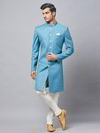 *Синий хлопко-шёлковый индийский мужской костюм