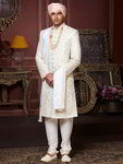*Кремовый и красный индийский свадебный мужской костюм из хлопка с шёлком