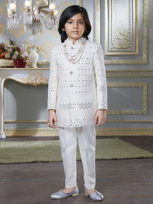 Кремовый хлопко-шёлковый национальный костюм для мальчика