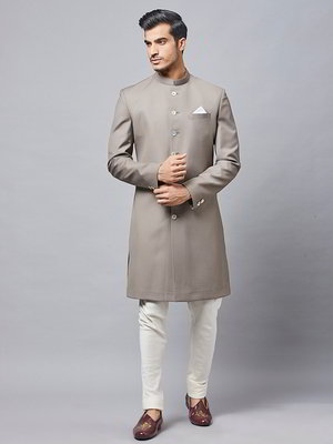 Серый хлопко-шёлковый индийский мужской костюм