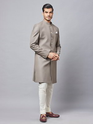 Серый хлопко-шёлковый индийский мужской костюм