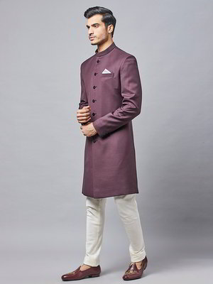 Фиолетовый хлопко-шёлковый индийский мужской костюм